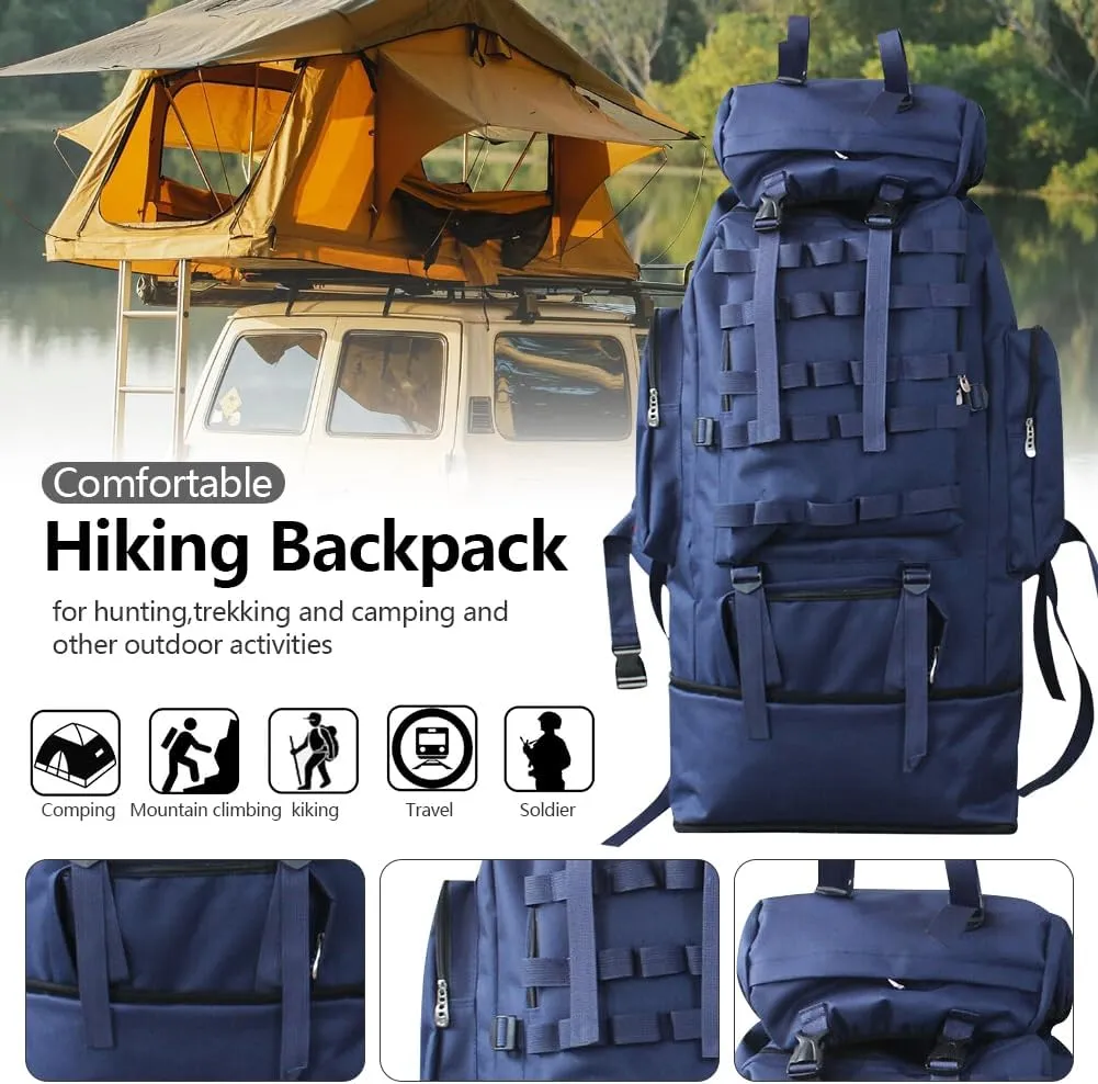 100L Camping Hiking Backpack Waterproof Military Tactical Backpack Sports Survival Backpacks for Traveling and Hiking (Navy Blue)