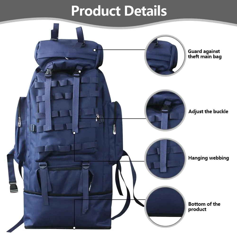 100L Camping Hiking Backpack Waterproof Military Tactical Backpack Sports Survival Backpacks for Traveling and Hiking (Navy Blue)