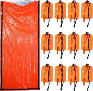 12-Pack Emergency Sleeping Bags with Whistle, Waterproof Survival Bivvy Sack, Lightweight Portable Blanket, Essential for Outdoor Camping and Hiking