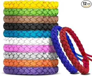 12 Pack Mosquito Repellent Bracelets, DEET-Free, Individually Wrapped PU Leather Insect & Bug Repellent Wrist Bands