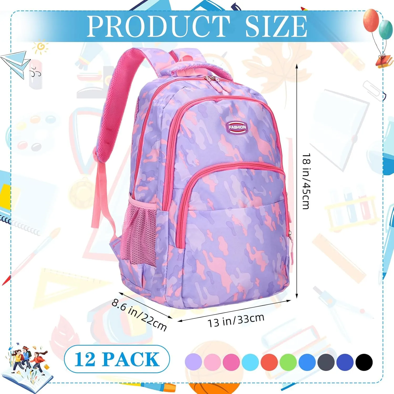 12 Pcs 17 Inch School Backpack Bulk Student Backpack for Teens Boys Girls School Donation Charities (Sheep)