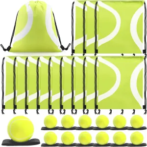 12 Pcs Drawstring Bags with Wrist Return Ball Backpack Sports Party Favors Accessories for Kids Gift(Tennis)