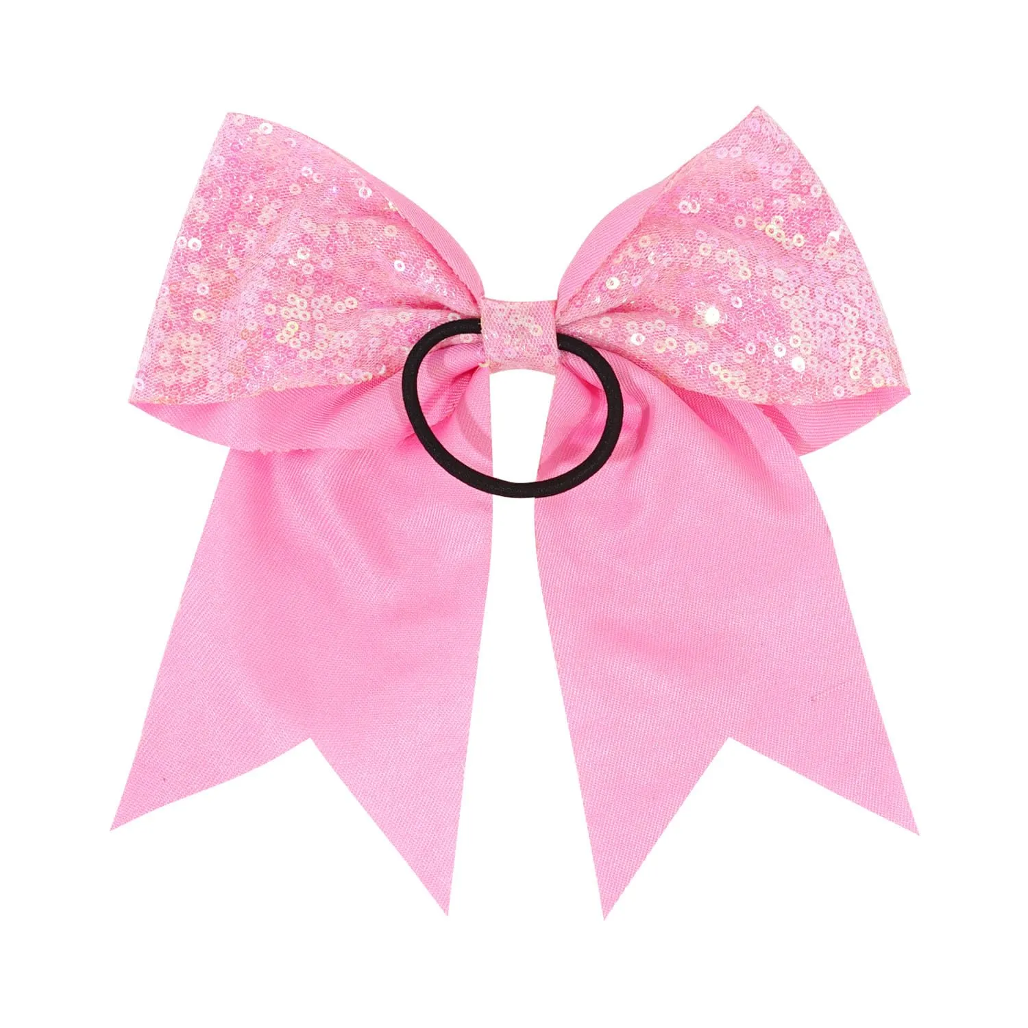12 Pcs Large Glitter Ponytail Holders - Big 8" Hair Bows and Elastic Hair Ties for Cheerleaders, Sports and Teens (Pink)