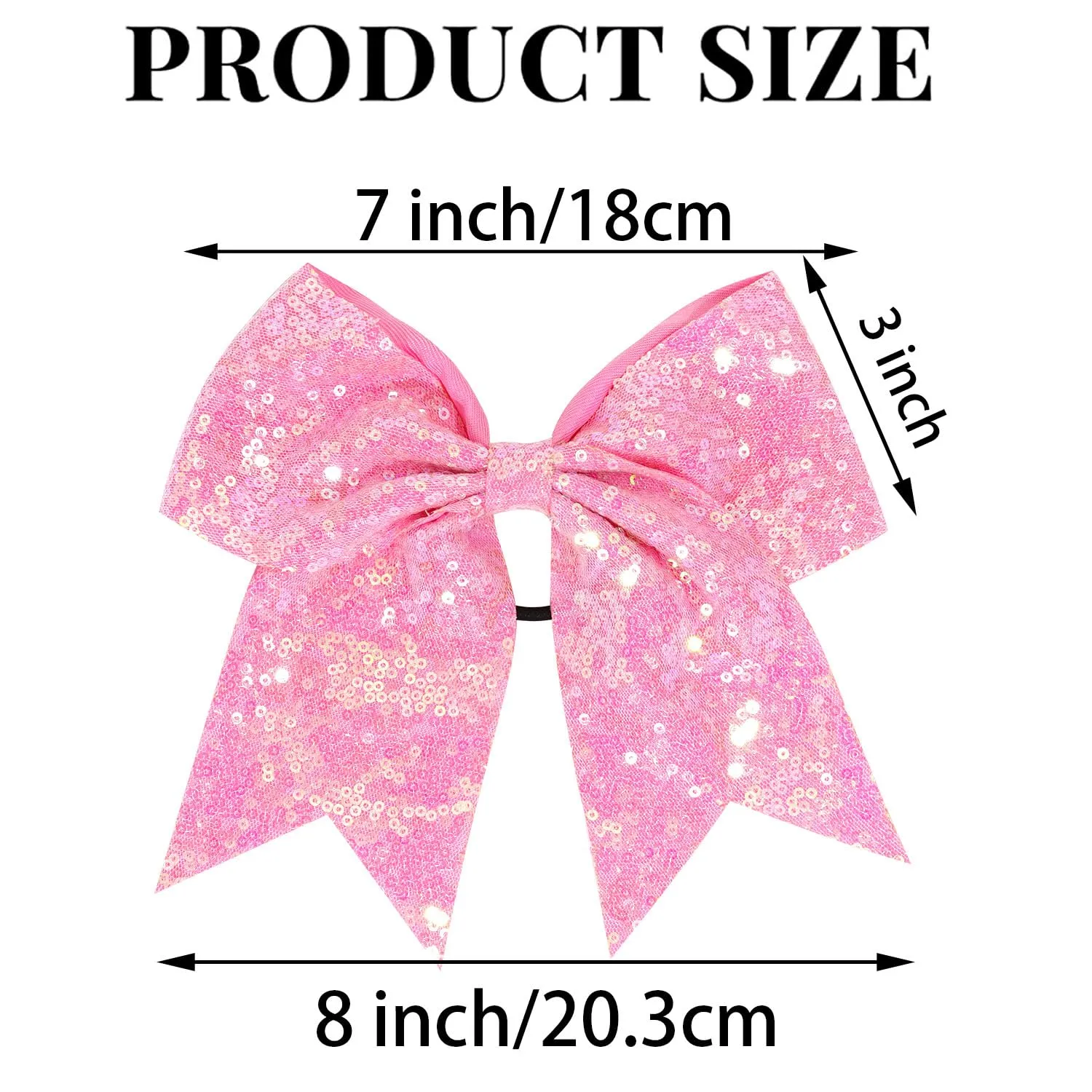 12 Pcs Large Glitter Ponytail Holders - Big 8" Hair Bows and Elastic Hair Ties for Cheerleaders, Sports and Teens (Pink)