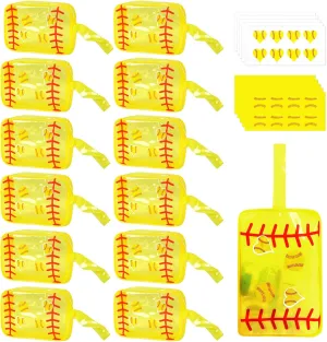 12 PCS Softball Gifts Cosmetic Bag Bulk with Softball Strickers Softball Makeup Bag Pouch PVC Organizer Purse Waterproof Travel Portable Toiletry Organizer Storage for Girls Friends