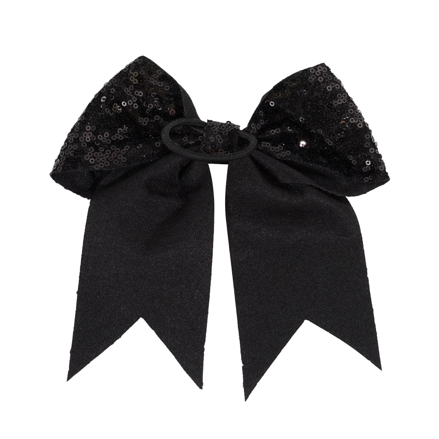 12 Pieces 8 Inch Black Cheer Bows Glitter Jumbo Cheerleading Bow with Elastic Ponytail Holder Bow Hair Tie Band Hair Accessories for School Girls Toddlers