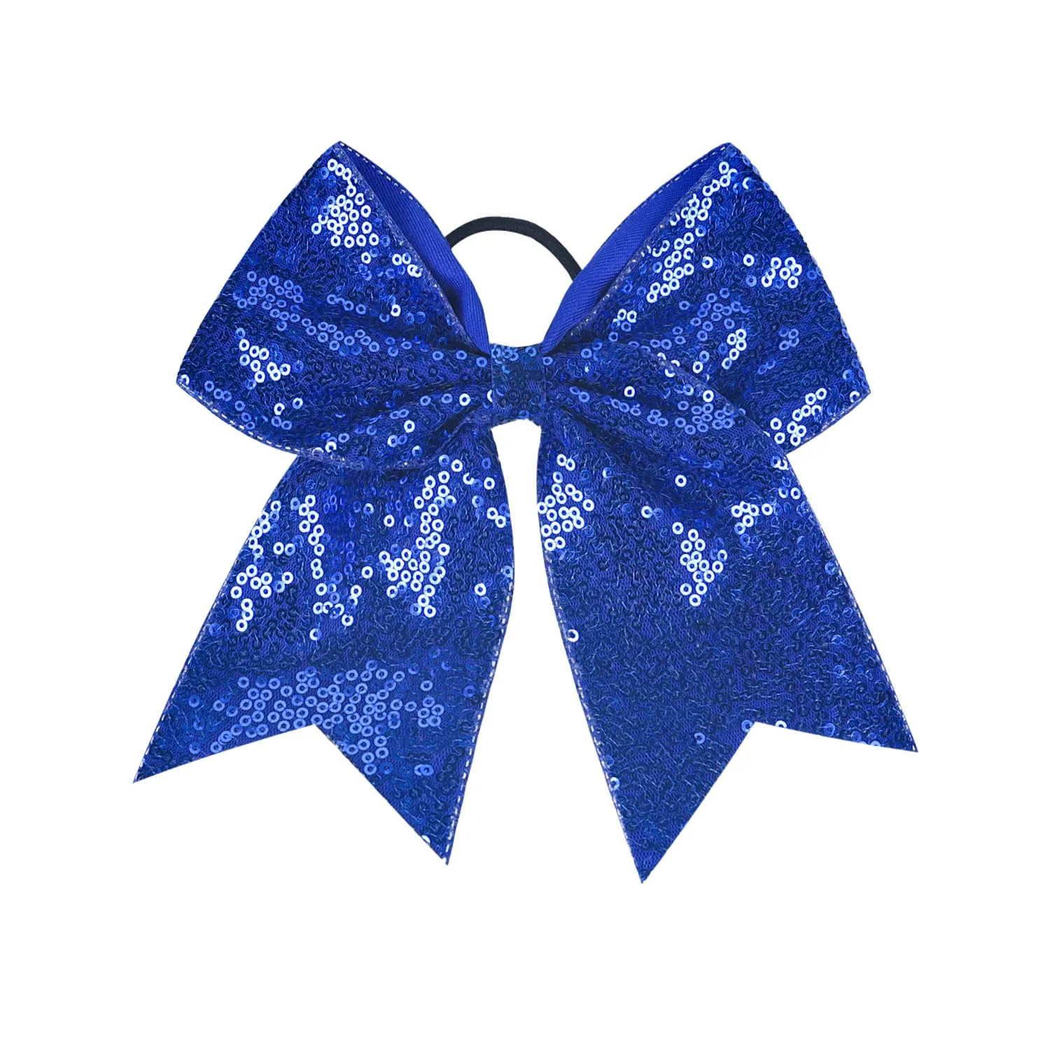 12 Pieces Blue Sequin Cheer Bows, 8 Inch Large Hair Bows with Elastic Ponytail Holder for School Girls Toddlers, Hair Accessories for Cheerleading, Dance, Party