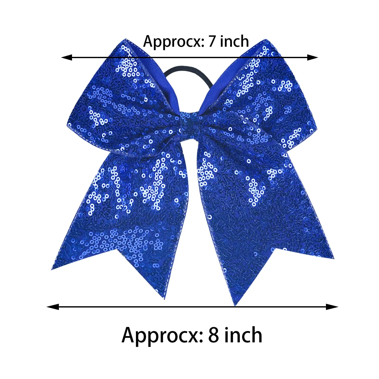 12 Pieces Blue Sequin Cheer Bows, 8 Inch Large Hair Bows with Elastic Ponytail Holder for School Girls Toddlers, Hair Accessories for Cheerleading, Dance, Party