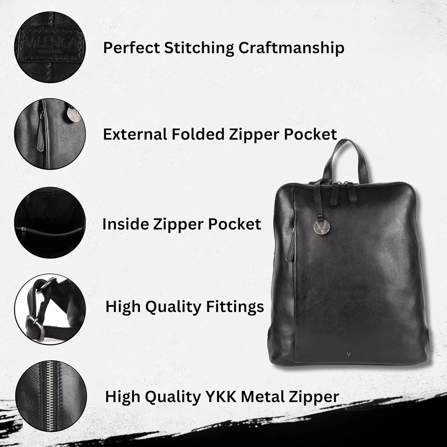 14.5 Inch Genuine Leather Backpack for Women and Men, Black Leather Backpack with Adjustable Shoulder Strap