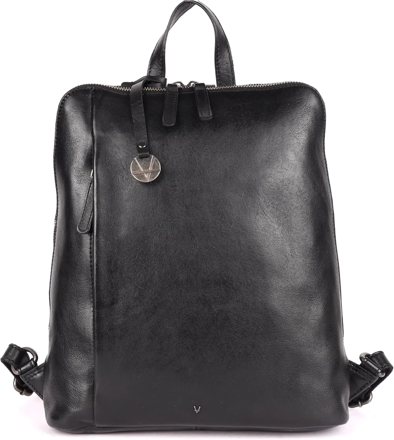14.5 Inch Genuine Leather Backpack for Women and Men, Black Leather Backpack with Adjustable Shoulder Strap