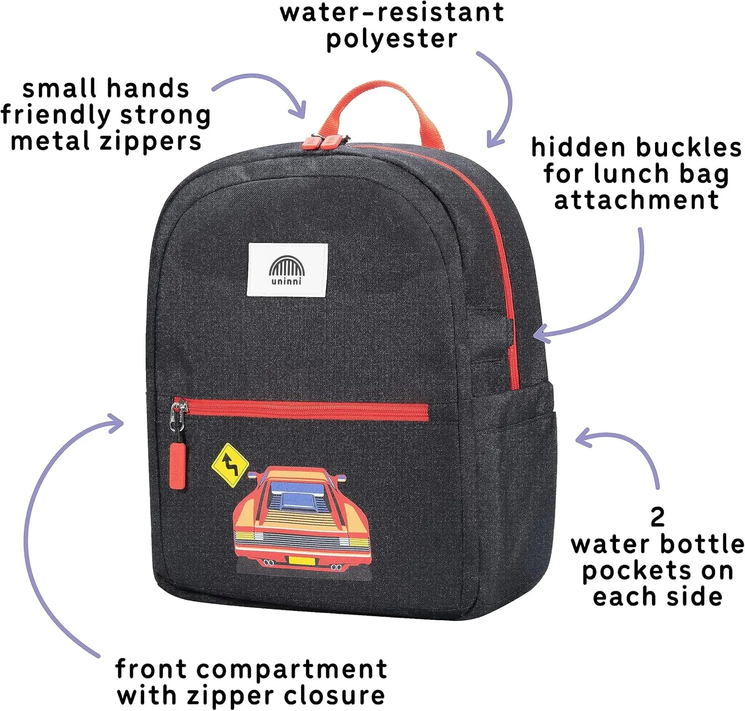 14" Kids Backpack for Girls and Boys Age 5-8 Years Old with Padded, and Adjustable Shoulder Straps - Race Car (Black/Red)