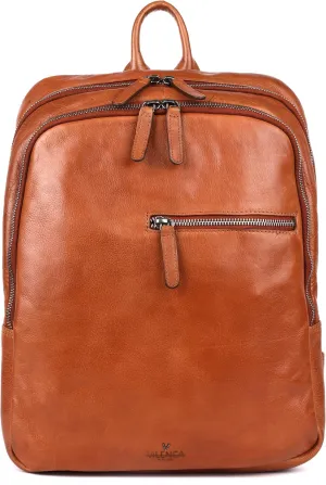 15 Inch Genuine Leather Backpack for Women and Men, Cognac Leather Backpack with Adjustable Shoulder Strap