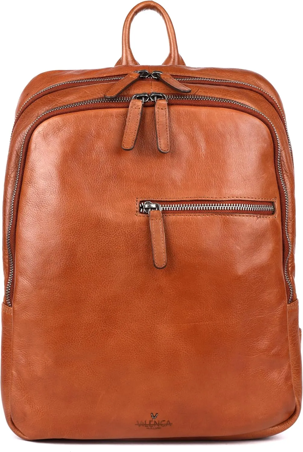15 Inch Genuine Leather Backpack for Women and Men, Cognac Leather Backpack with Adjustable Shoulder Strap
