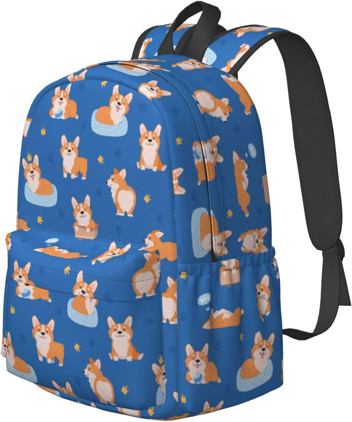17 inch Backpack Cute Crown Corgi Dogs Puppy Laptop Backpack School Bookbag Shoulder Bag Casual Daypack