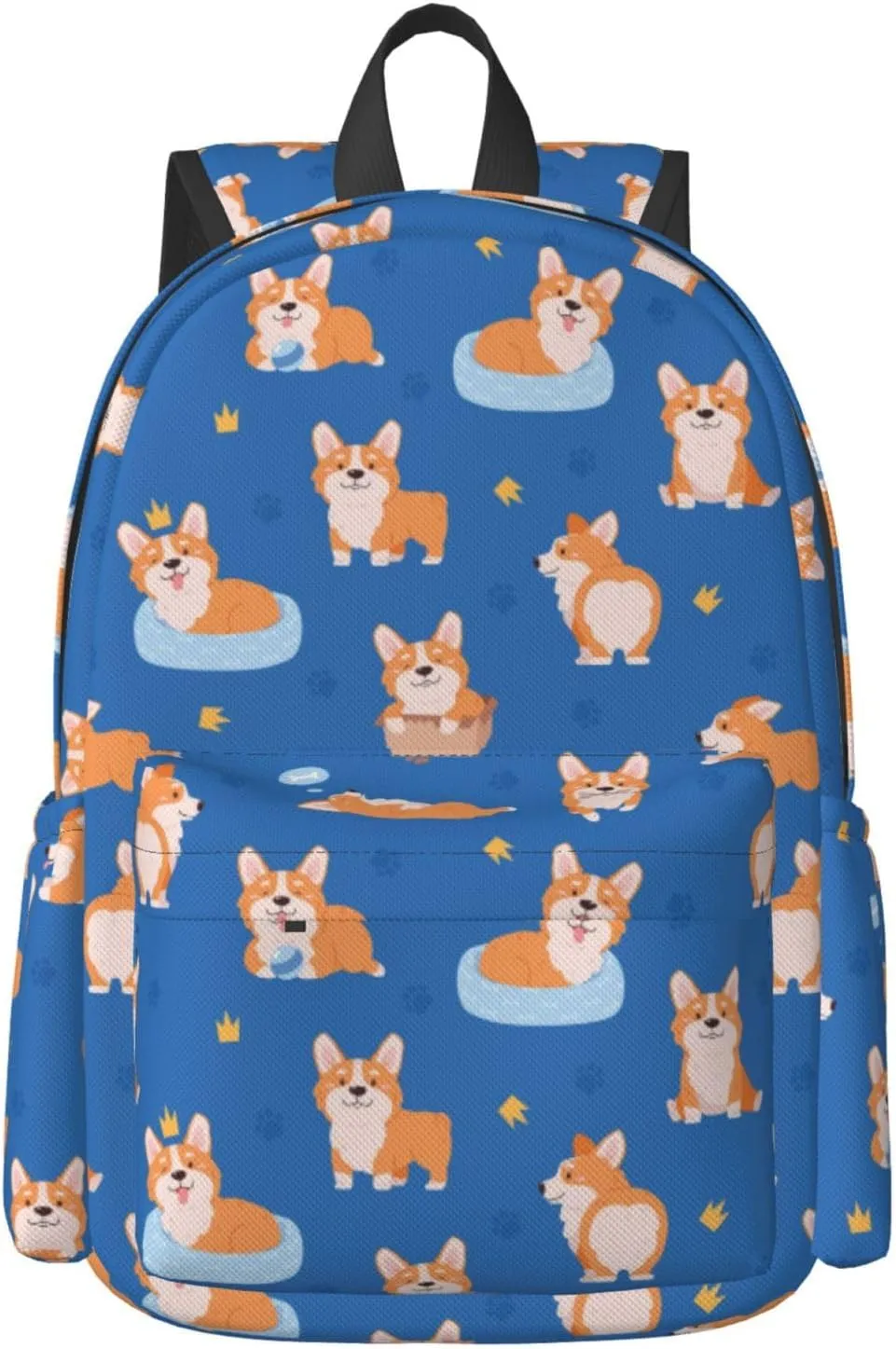 17 inch Backpack Cute Crown Corgi Dogs Puppy Laptop Backpack School Bookbag Shoulder Bag Casual Daypack