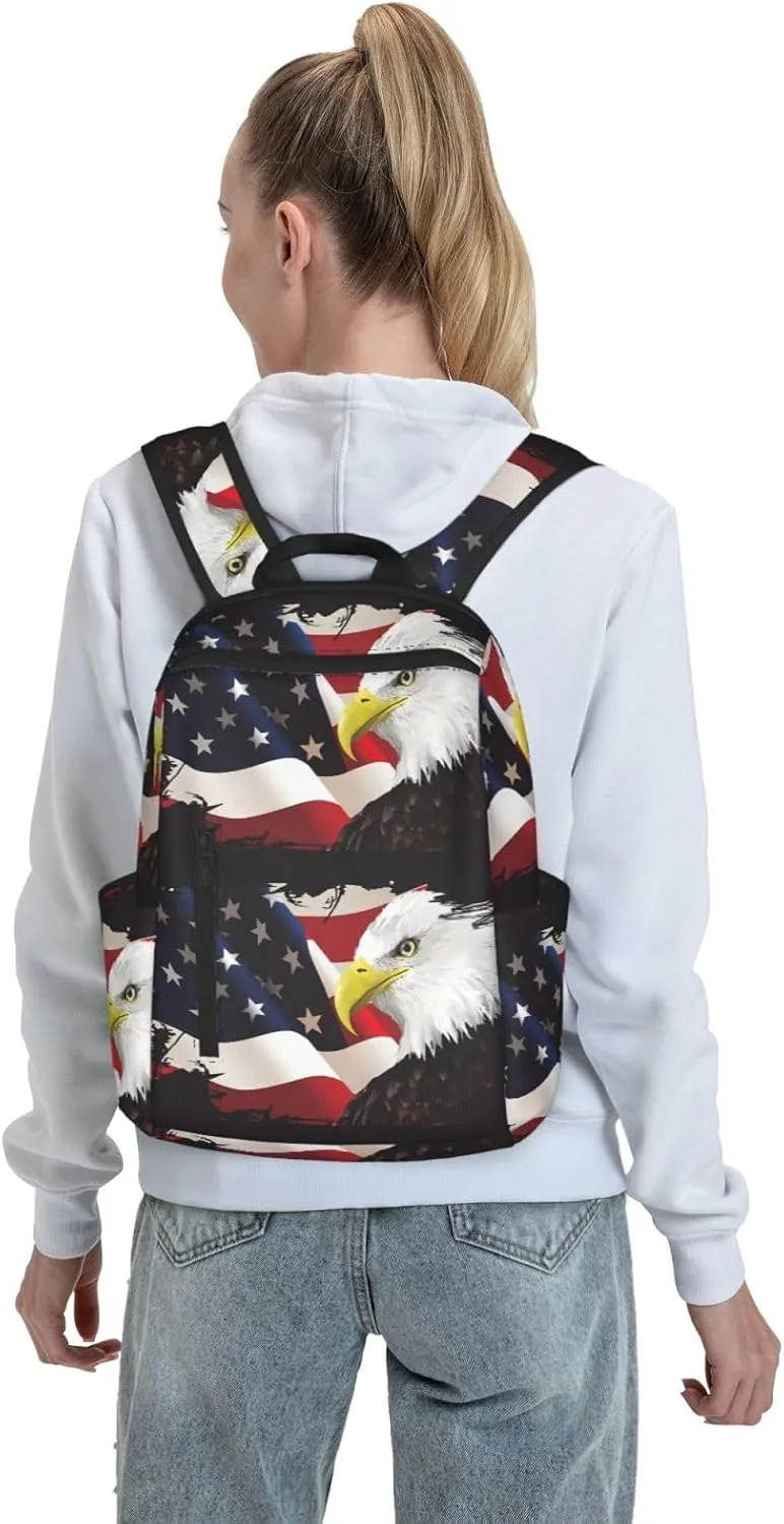 1776 American Independence Day American Flag Eagle Vintage American Flag Casual Backpacks Laptop Backpack Outdoor Travel Rucksack Sport Carry-On Daypack Lightweight Bag with Multi-Pockets
