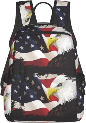 1776 American Independence Day American Flag Eagle Vintage American Flag Casual Backpacks Laptop Backpack Outdoor Travel Rucksack Sport Carry-On Daypack Lightweight Bag with Multi-Pockets