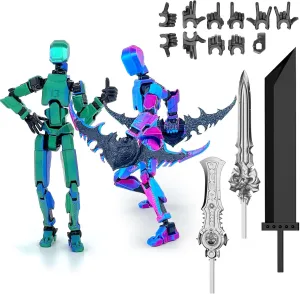 2-Pack Assembled Titan 13 Action Figure, T 3D Printed 13 Action Figure Set T Action Figure Dummy 13 Lucky 13, Desktop Decorations Game Gifts, (Laser G  Laser P)