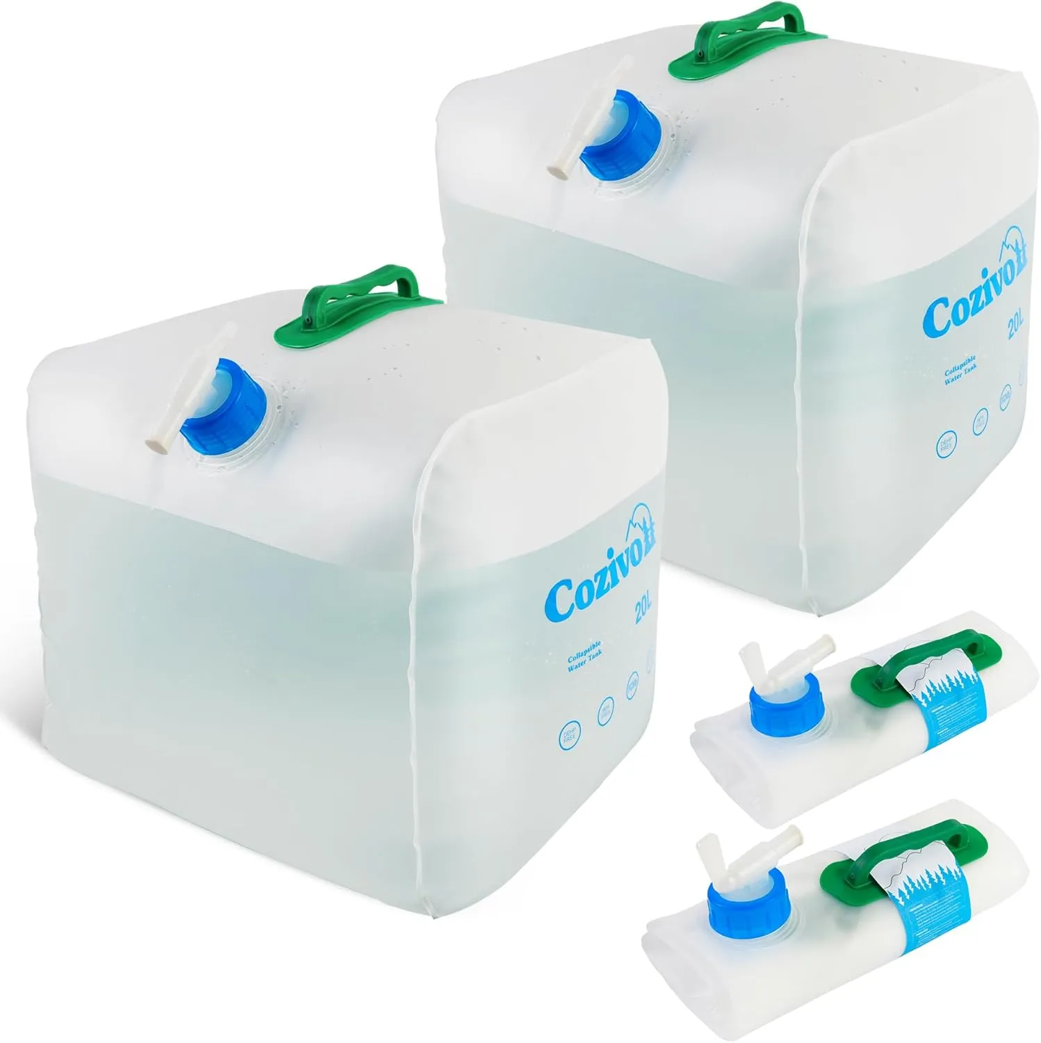 2 Pack Collapsible Water Container,5.3 Gallon Water Storage Jug with Spigot, BPA-Free Portable Water Cube for Outdoor Camping Hiking and Emergency Survival Kit (2 Pack)