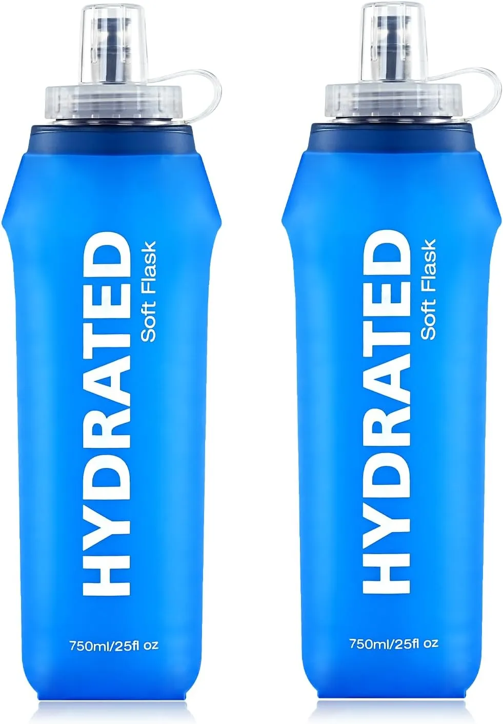 2 Pack Soft Flask Water Bottle, TPU Collapsible Flask Foldable Running Bottles 750ml for Hydration Pack, BPA-Free, for Running Hiking Cycling Climbing BLUE