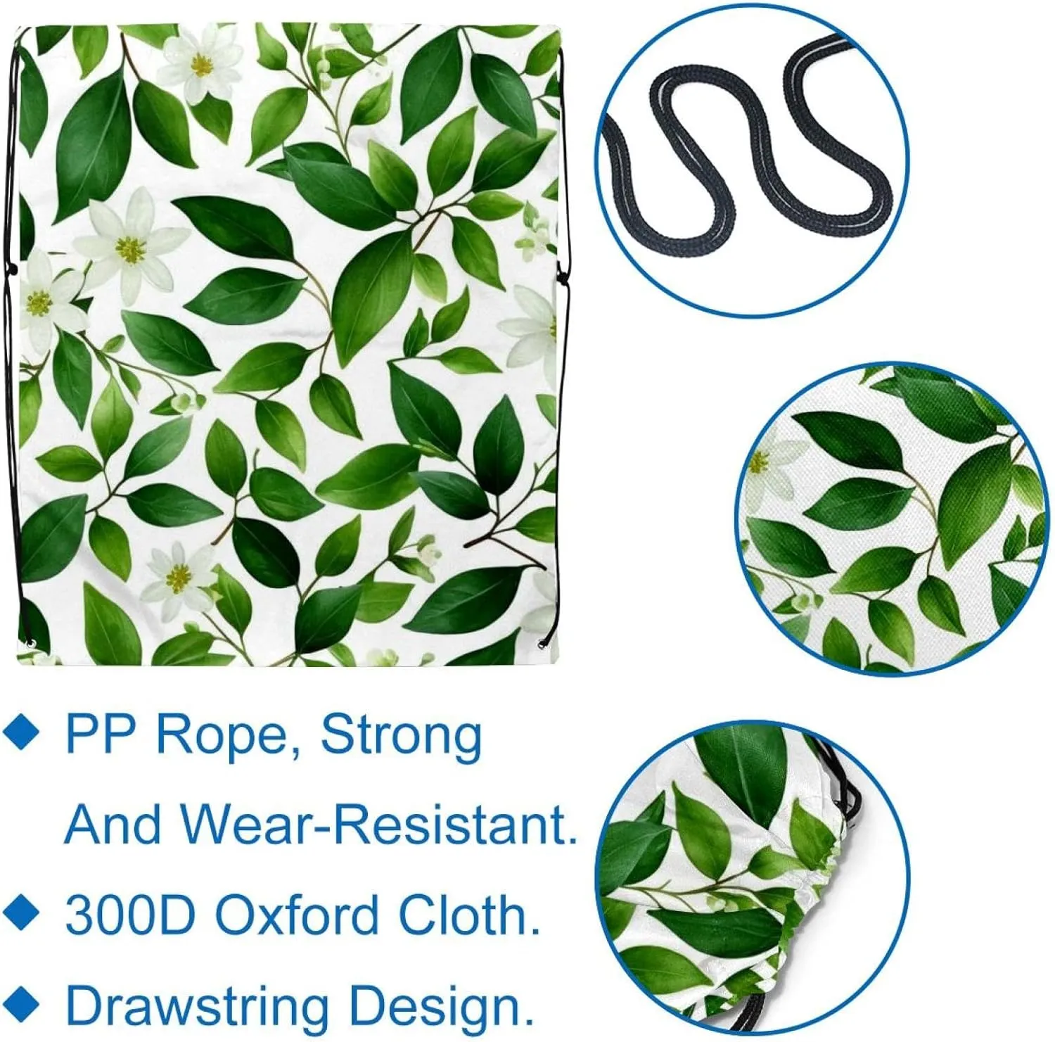 2 Pcs Flowers and Green Leaves Drawstring Backpack String Bag Sports Sack pack Gym Sack Side Pocket for Men Women