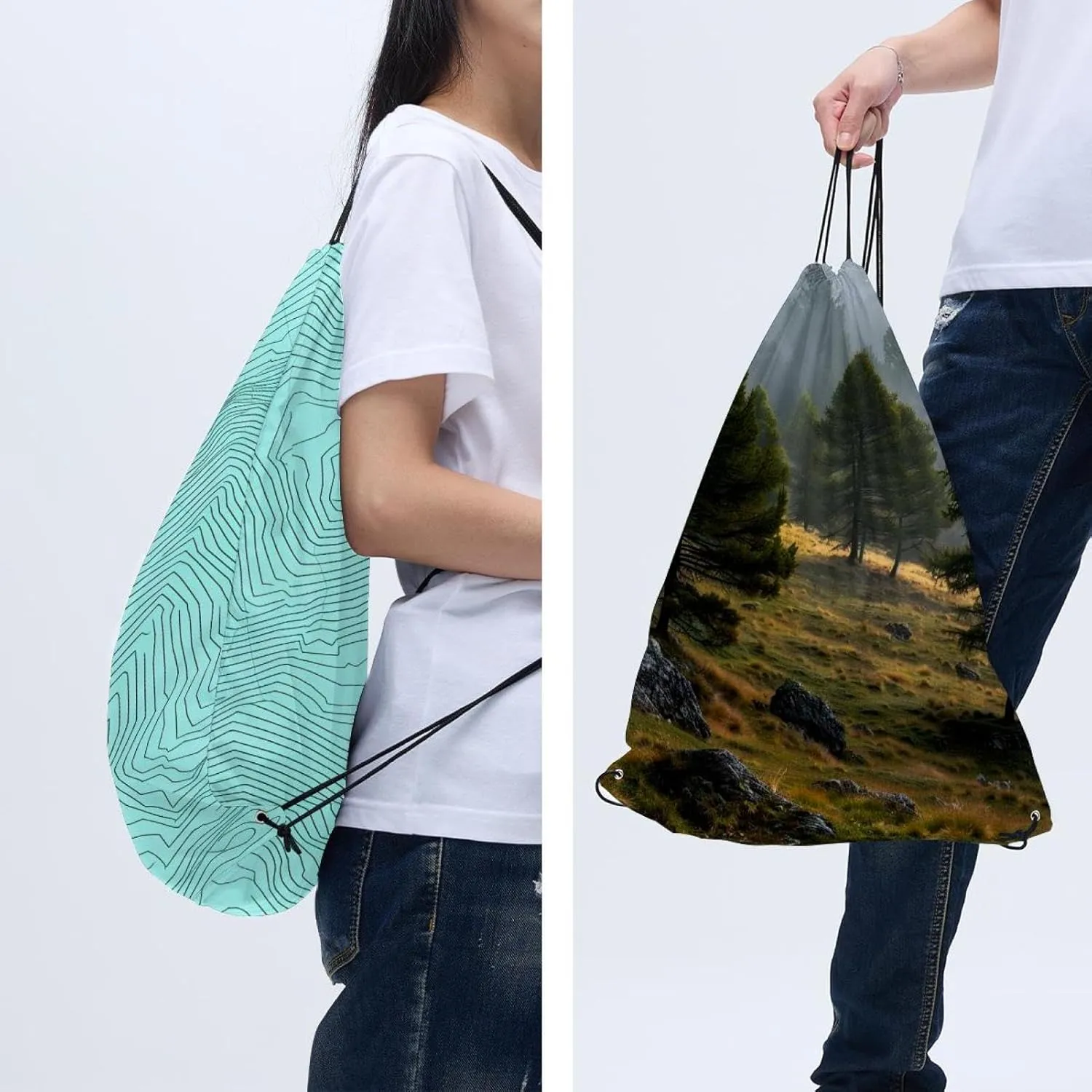 2 Pcs Topographic Map Drawstring Backpack Sports Gym Sack pack String Bag for Women Men