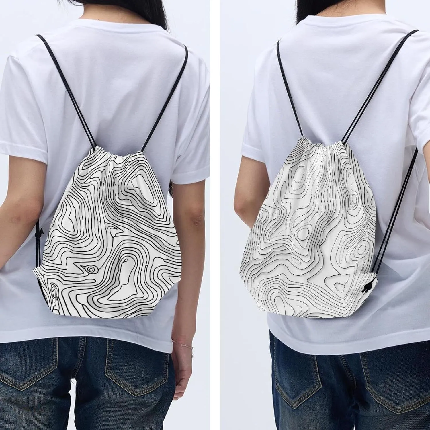 2 Pieces Drawstring Backpacks, Topography Line Map Draw String Back Bag Drawstring Bags for Sports, Gym, Travel, Swimming, Beach