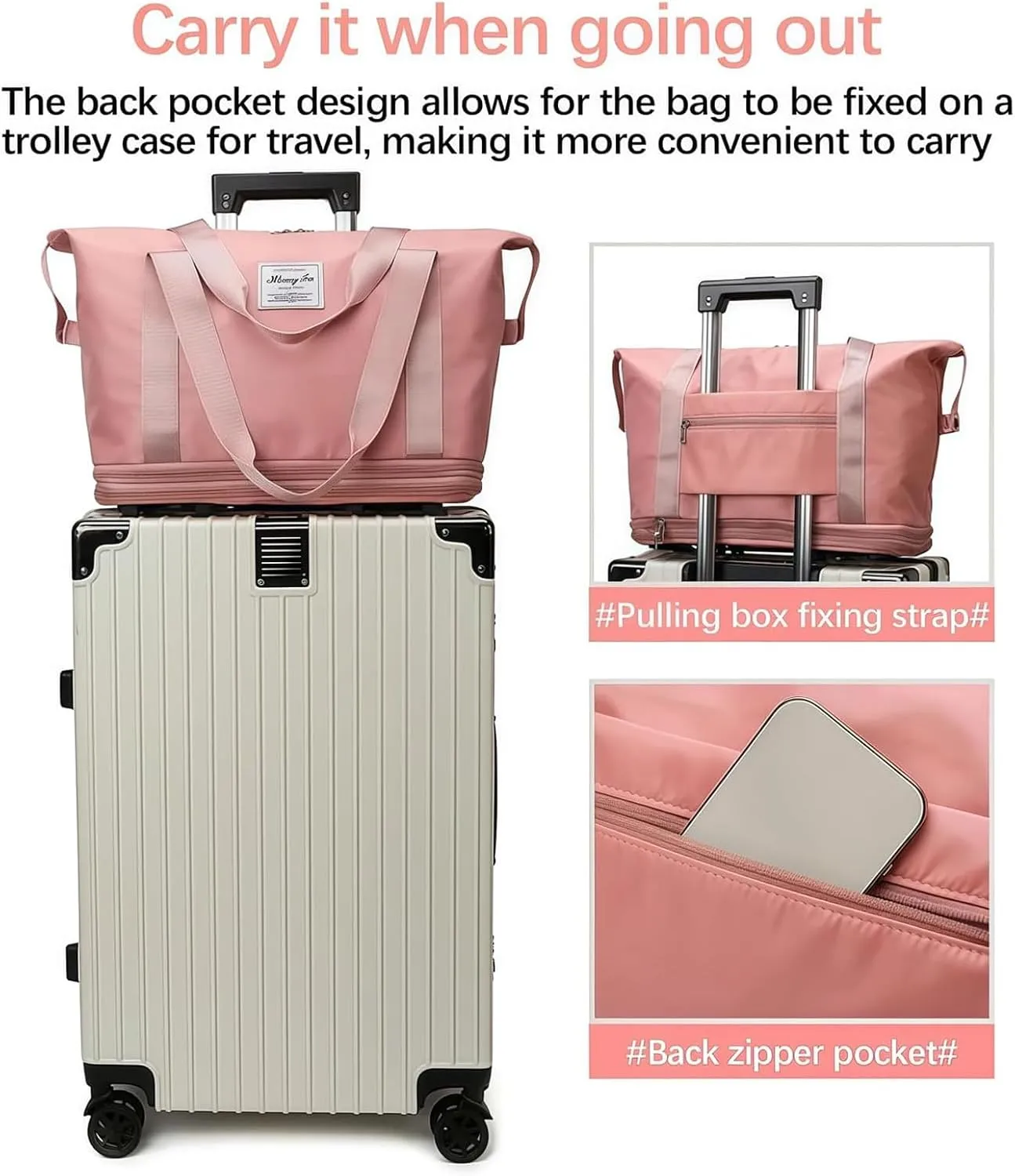 2025 New Pepepo Travel Bag with Wheels, Large Capacity, Universal Wheel Removable, Expandable Foldable Duffle Bag, Wide-Open, Dry and Wet Separation (Light Purple)