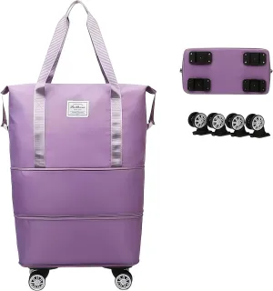 2025 New Pepepo Travel Bag with Wheels, Pepepo Large Travel Bag with Wheels, Expandable Foldable Duffle Bags, Dry and Wet Separation (LIGHT PURPLE)