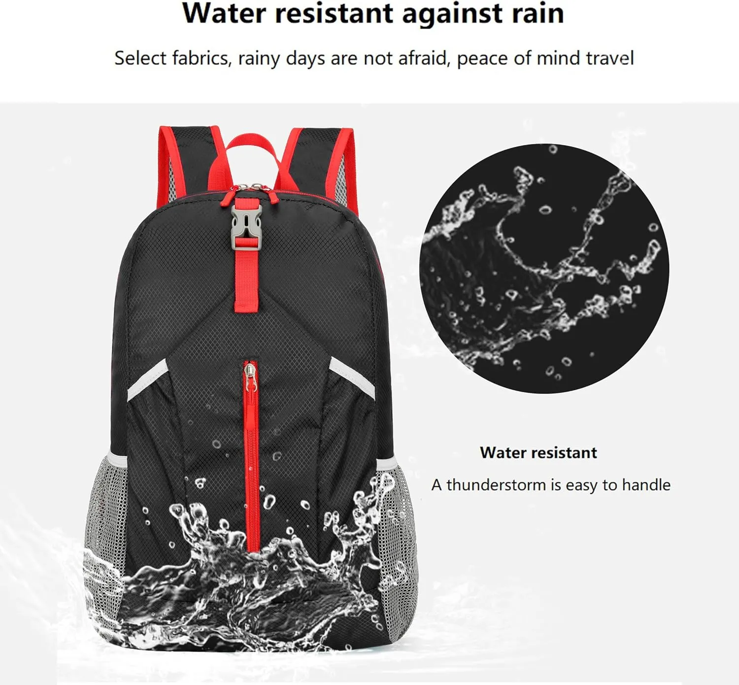 25L Hiking-Backpack Foldable-Sports Daypack-Camping Collapsible Day Bag Water Resistant Lightweight Travel Men Women (Black)