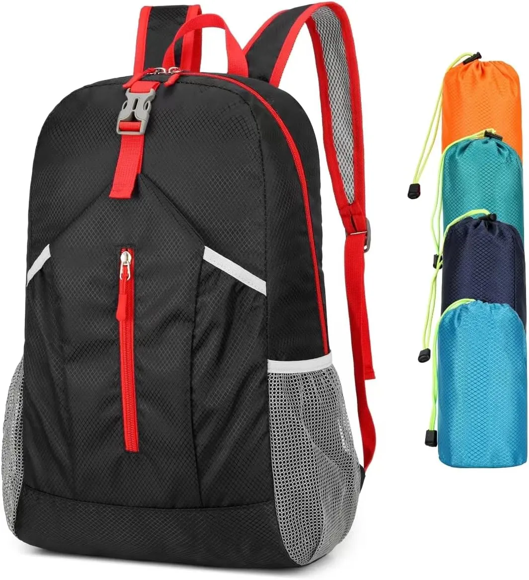 25L Hiking-Backpack Foldable-Sports Daypack-Camping Collapsible Day Bag Water Resistant Lightweight Travel Men Women (Black)