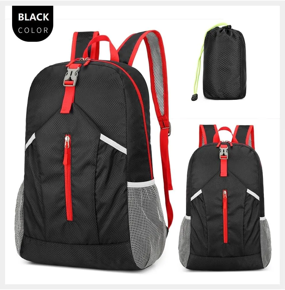 25L Hiking-Backpack Foldable-Sports Daypack-Camping Collapsible Day Bag Water Resistant Lightweight Travel Men Women (Black)