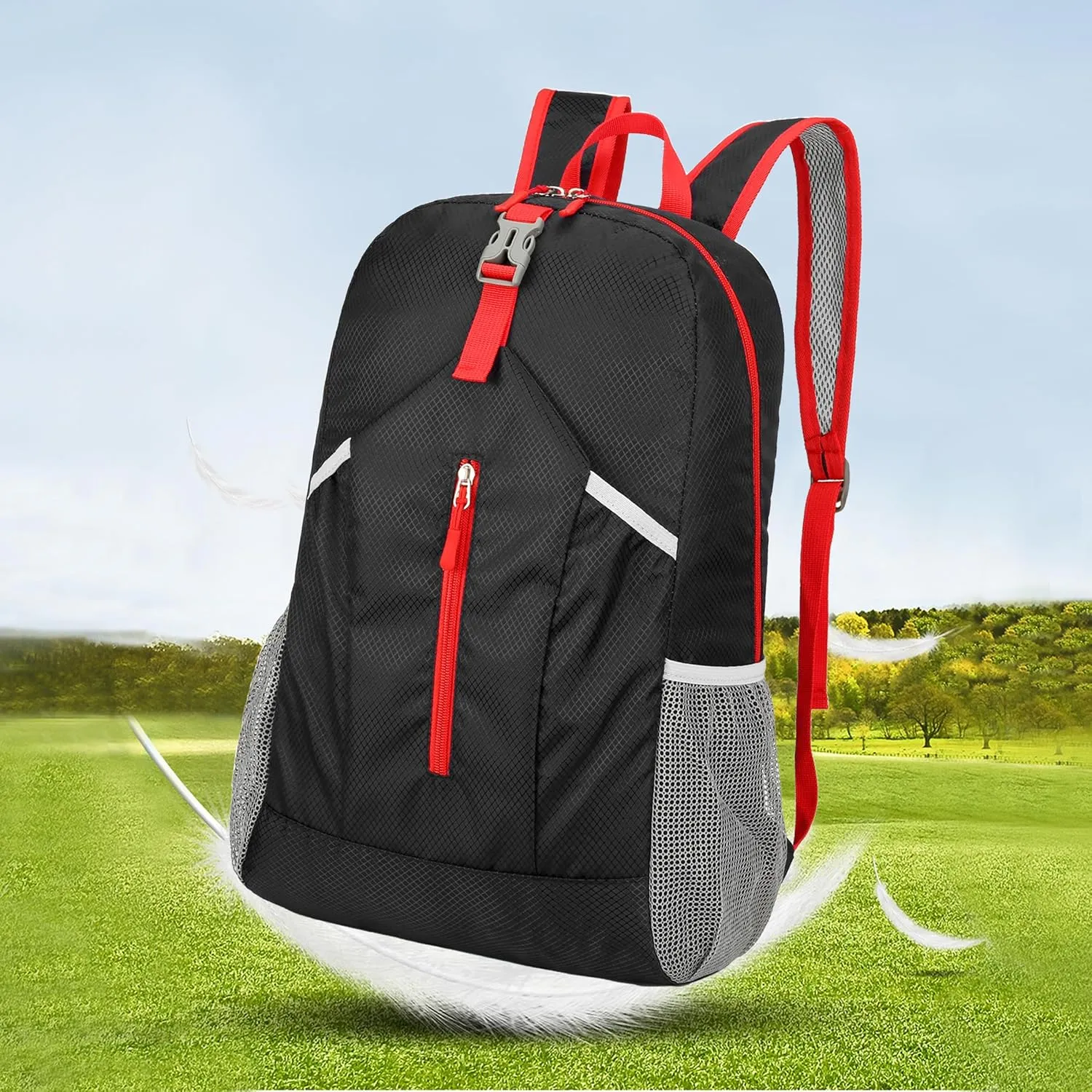 25L Hiking-Backpack Foldable-Sports Daypack-Camping Collapsible Day Bag Water Resistant Lightweight Travel Men Women (Black)