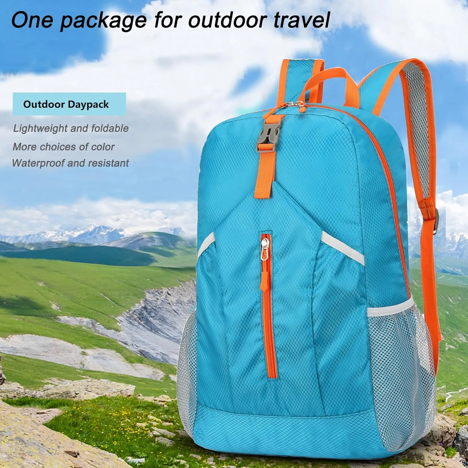 25L Hiking-Backpack Foldable-Sports Daypack-Camping Collapsible Day Bag Water Resistant Lightweight Travel Men Women (Blue)