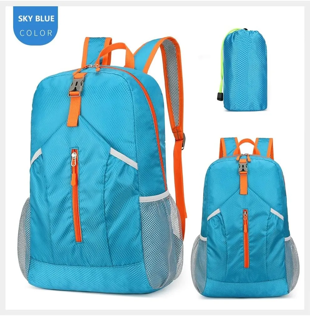 25L Hiking-Backpack Foldable-Sports Daypack-Camping Collapsible Day Bag Water Resistant Lightweight Travel Men Women (Blue)