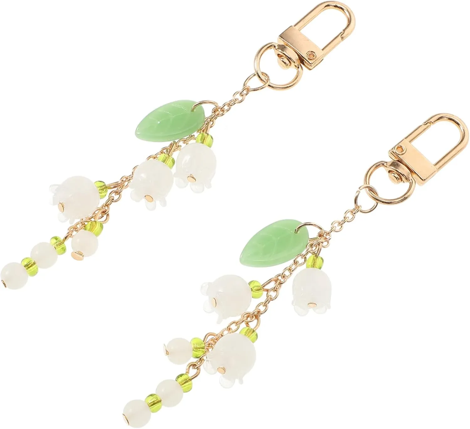 2pcs Lily Valley Flower Keychain Bag Charms Key Ring Green Floral Pendant