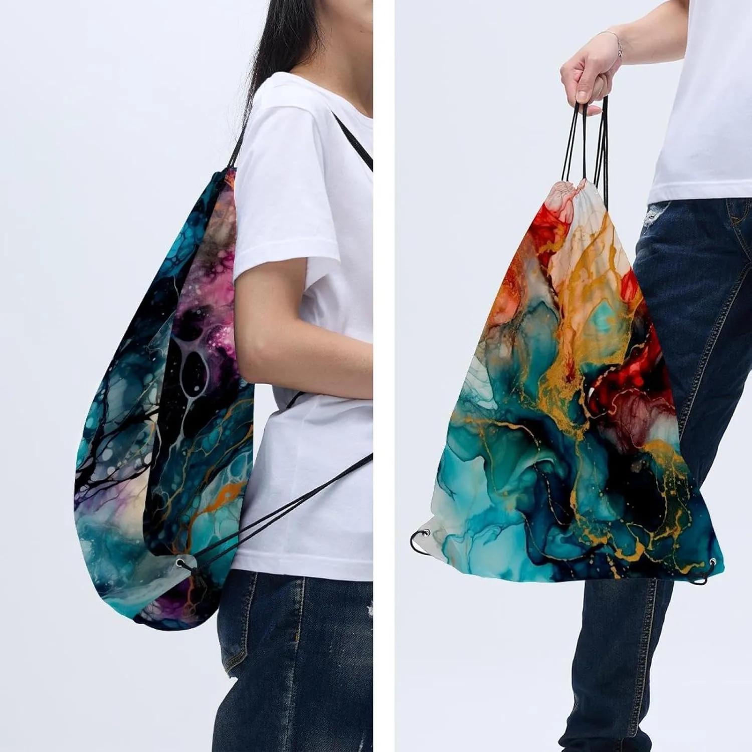 2PCS Marble Drawstring Bags Drawstring Gym Bag