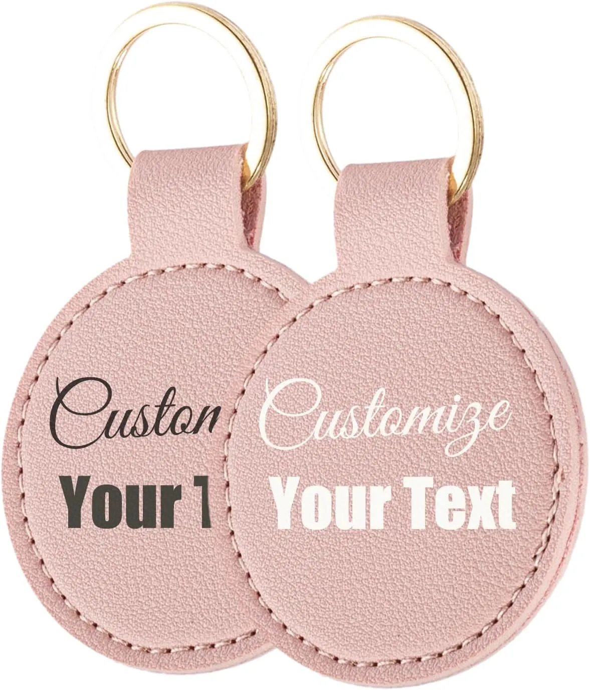 2pcs Personalised Leather Keychain Custom Keychain Personalised Round Keychain for Men and Women