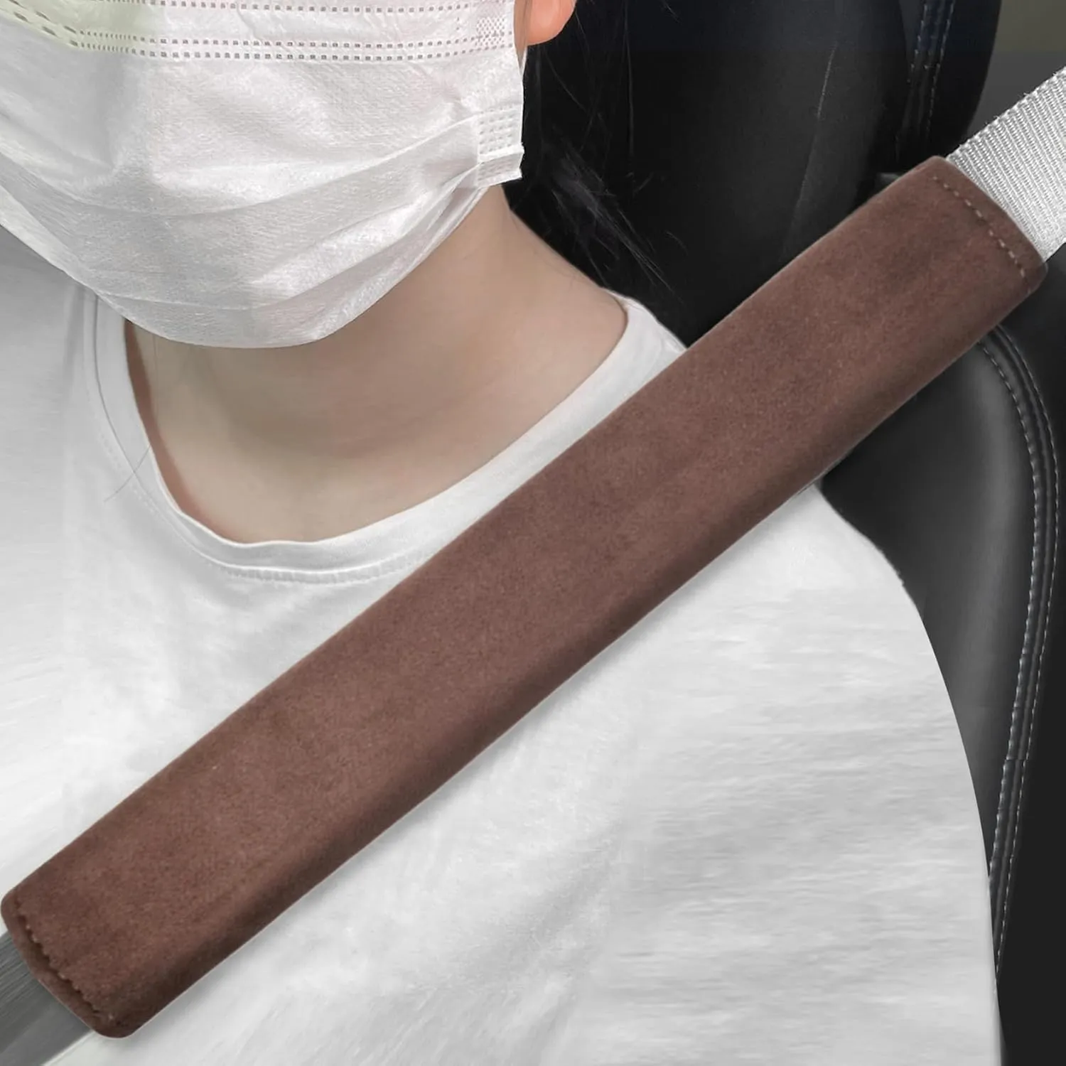2PCS Suede Universal Car Seat Belt Shoulder Protector Pad,Handbags, Backpacks, Child Straps Protect Your Shoulders and Neck for Adults and Children 11.8in Brown