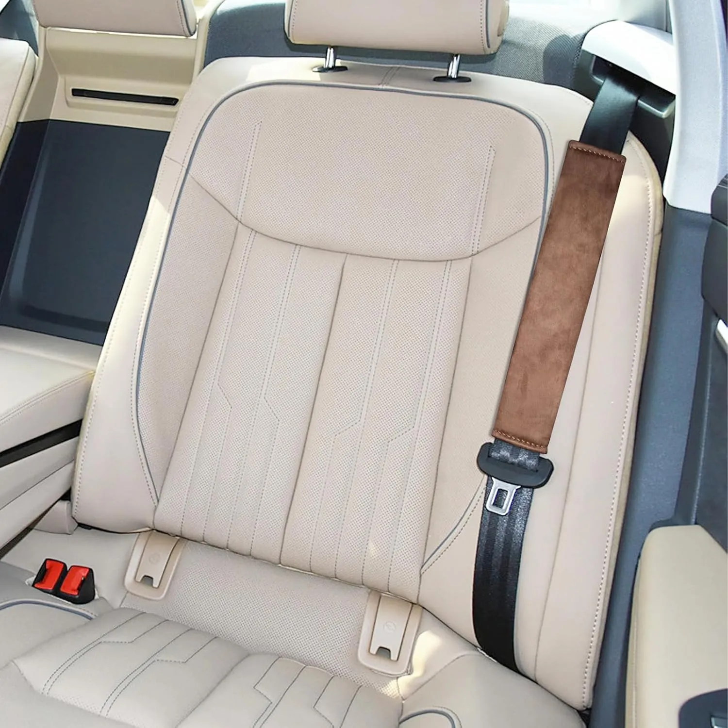 2PCS Suede Universal Car Seat Belt Shoulder Protector Pad,Handbags, Backpacks, Child Straps Protect Your Shoulders and Neck for Adults and Children 11.8in Brown