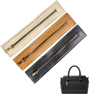 3 Colors PU Leather Zipper Sewing Accessory 27cm Handbag Metal Separating Zippers Frames Bags Accessories for DIY Knitted Crochet Bag Shoulder Bag Wallet Clothing Making Sewing Craft Project