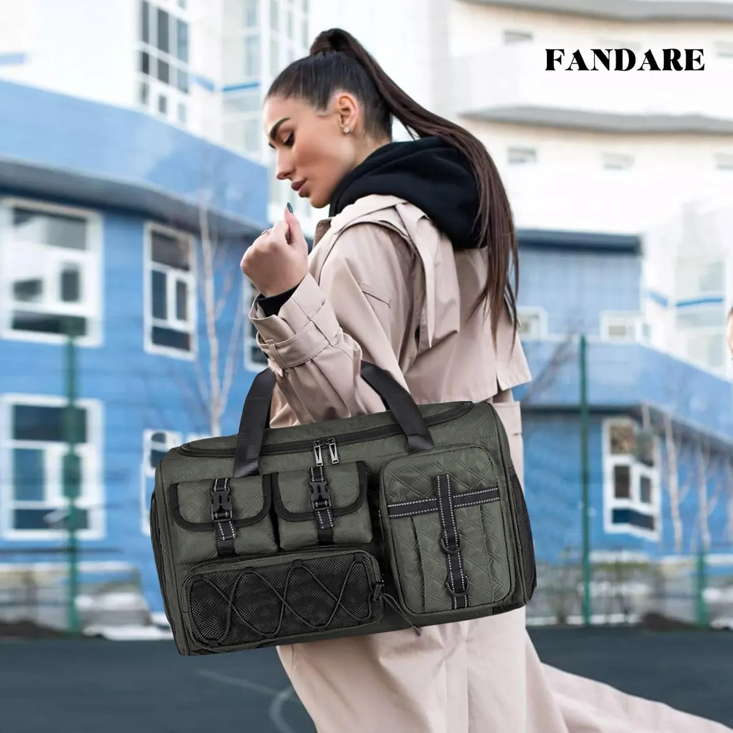 3 in 1 Sports Gym Bag for Women Crossbody Shoulder Bag Men Backpack Weekender Overnight Travel Flight-Approved Duffle Bags with Shoe Compartment & Dry Wet Separation Tote Handbags Green