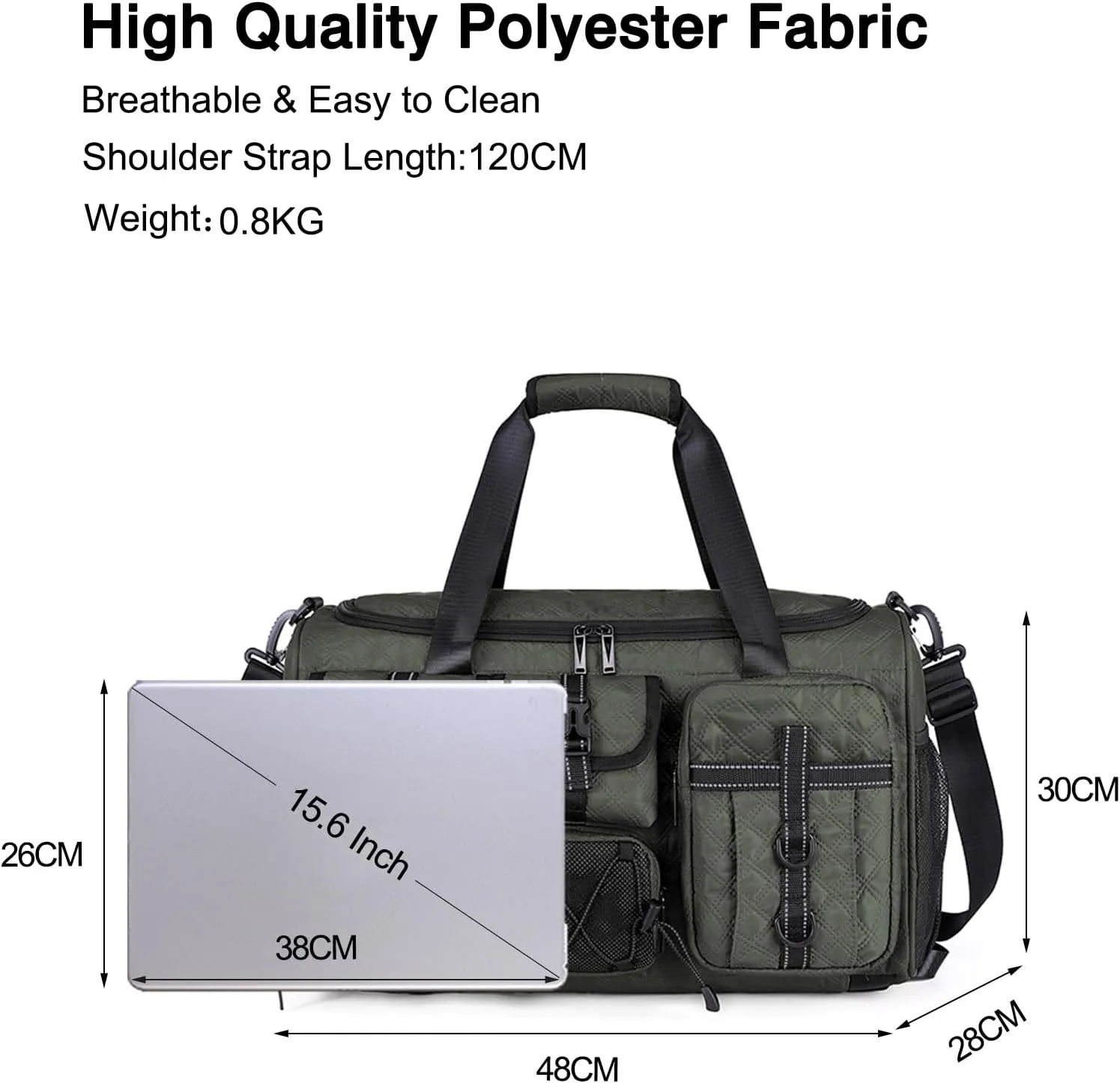 3 in 1 Sports Gym Bag for Women Crossbody Shoulder Bag Men Backpack Weekender Overnight Travel Flight-Approved Duffle Bags with Shoe Compartment & Dry Wet Separation Tote Handbags Green