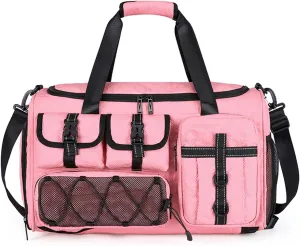 3 in 1 Sports Gym Bag for Women Crossbody Shoulder Bag Men Backpack Weekender Overnight Travel Flight-Approved Duffle Bags with Shoe Compartment & Dry Wet Separation Tote Handbags Pink