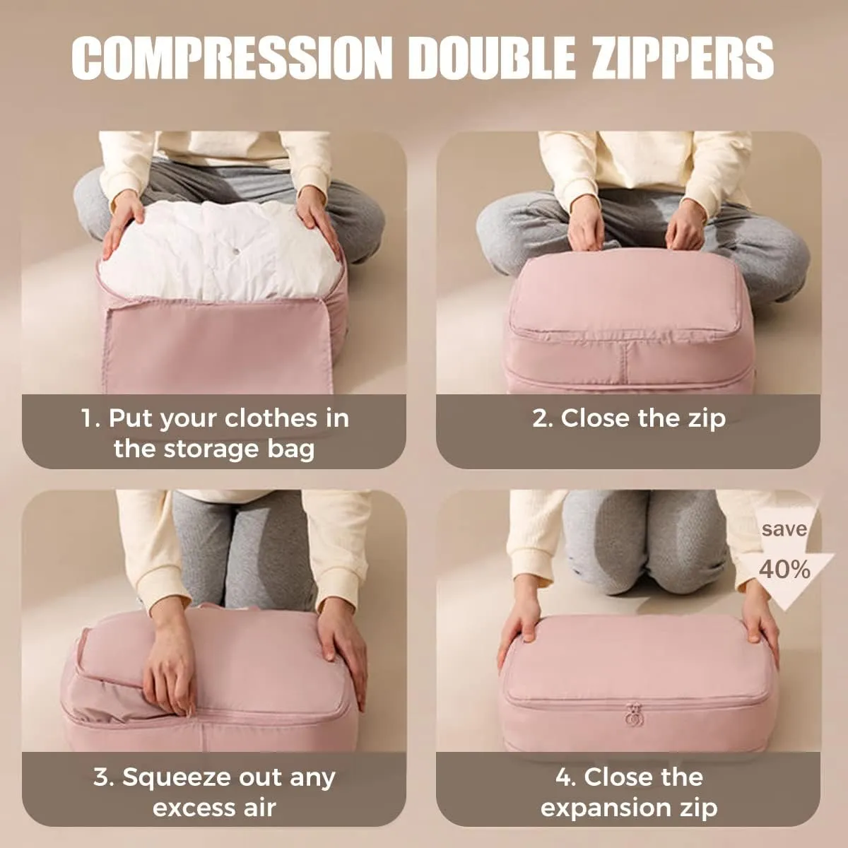 3 PCS Compression Packing Cubes for Suitcase Travel Luggage Organizer Bags Set Packing Organizers Compression Suitcase Bag Travel Essential Bag