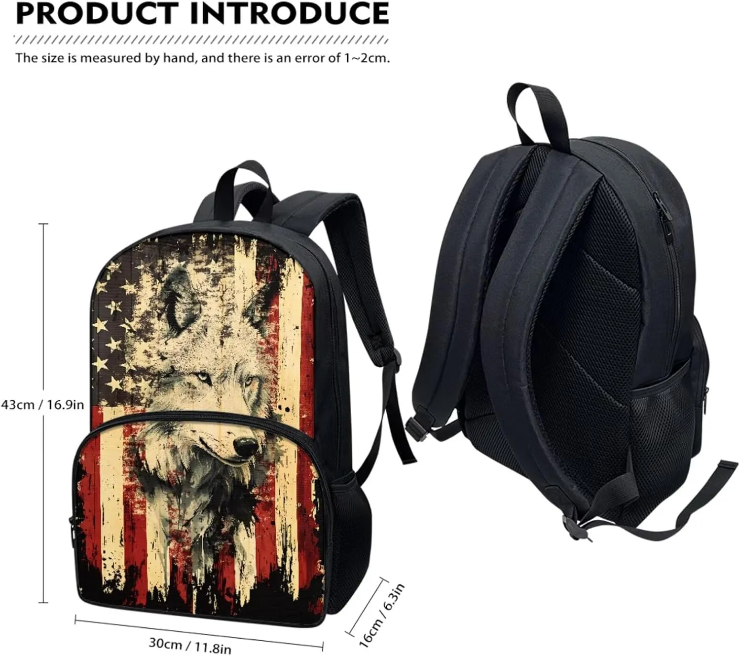 3 Piece Toddler Kindergarten Elementary American Flag Woft Print Backpack School Bookbag Set with Zipper Pockets Kids Lunch Tote Bag Handbags Pencil Case