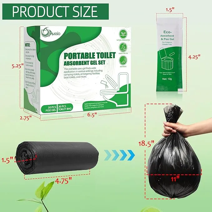 (30pcs Poo Gel 20pcs Toilet Bag Portable Toilet Absorbent Gel Poo Urine Powder for Outdoor Hiking Camping Poo Gel for Portable Toilet Camping Toilet Gel Poo Powder for Outdoor Use