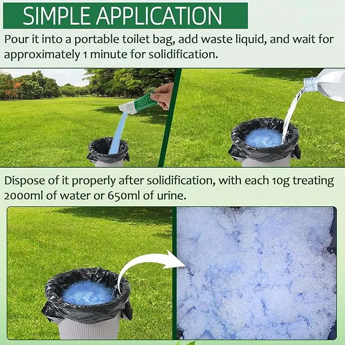 (30pcs Poo Gel 20pcs Toilet Bag Portable Toilet Absorbent Gel Poo Urine Powder for Outdoor Hiking Camping Poo Gel for Portable Toilet Camping Toilet Gel Poo Powder for Outdoor Use