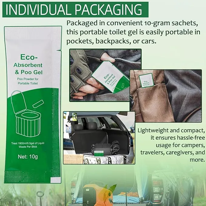 (30pcs Poo Gel 20pcs Toilet Bag Portable Toilet Absorbent Gel Poo Urine Powder for Outdoor Hiking Camping Poo Gel for Portable Toilet Camping Toilet Gel Poo Powder for Outdoor Use