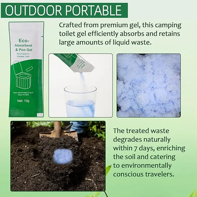 (30pcs Poo Gel 20pcs Toilet Bag Portable Toilet Absorbent Gel Poo Urine Powder for Outdoor Hiking Camping Poo Gel for Portable Toilet Camping Toilet Gel Poo Powder for Outdoor Use